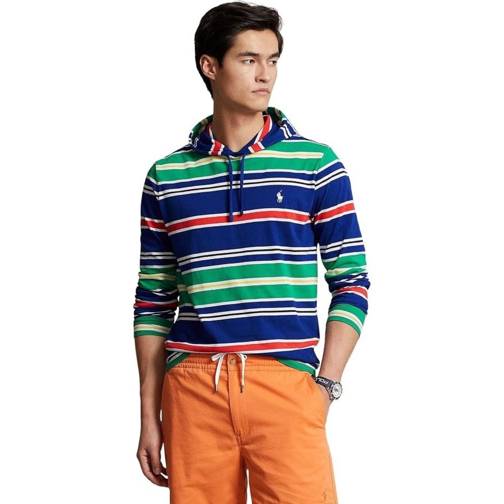 Polo Ralph Lauren Multicolor Striped‎ Jersey Hooded T-Shirt Mens Large Pullover